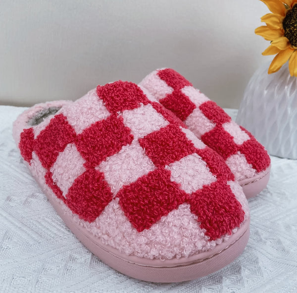 pink checkered slippers